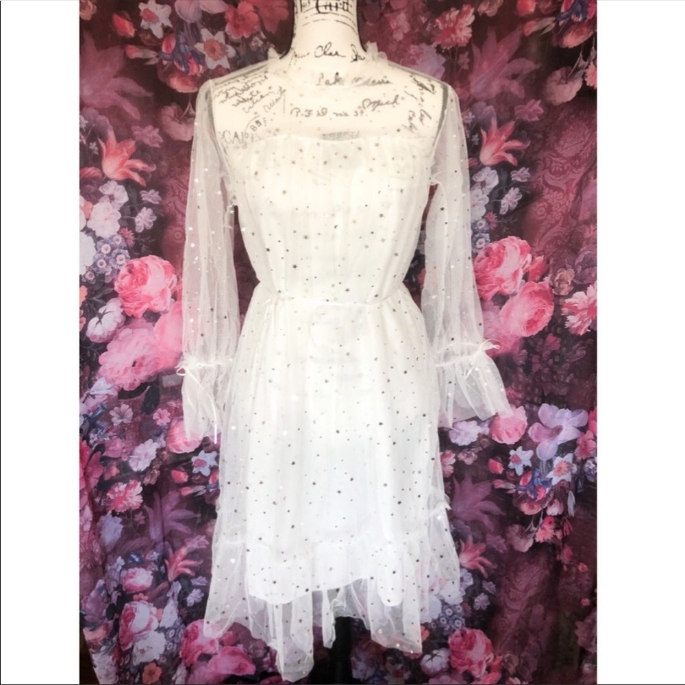 Dress fairy white mesh sequin princess star moon - Picture 7 of 7